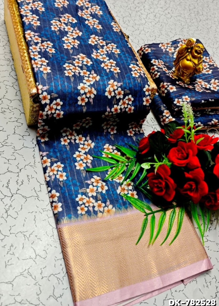 Digital printing dola silk cotton sarees - BULE