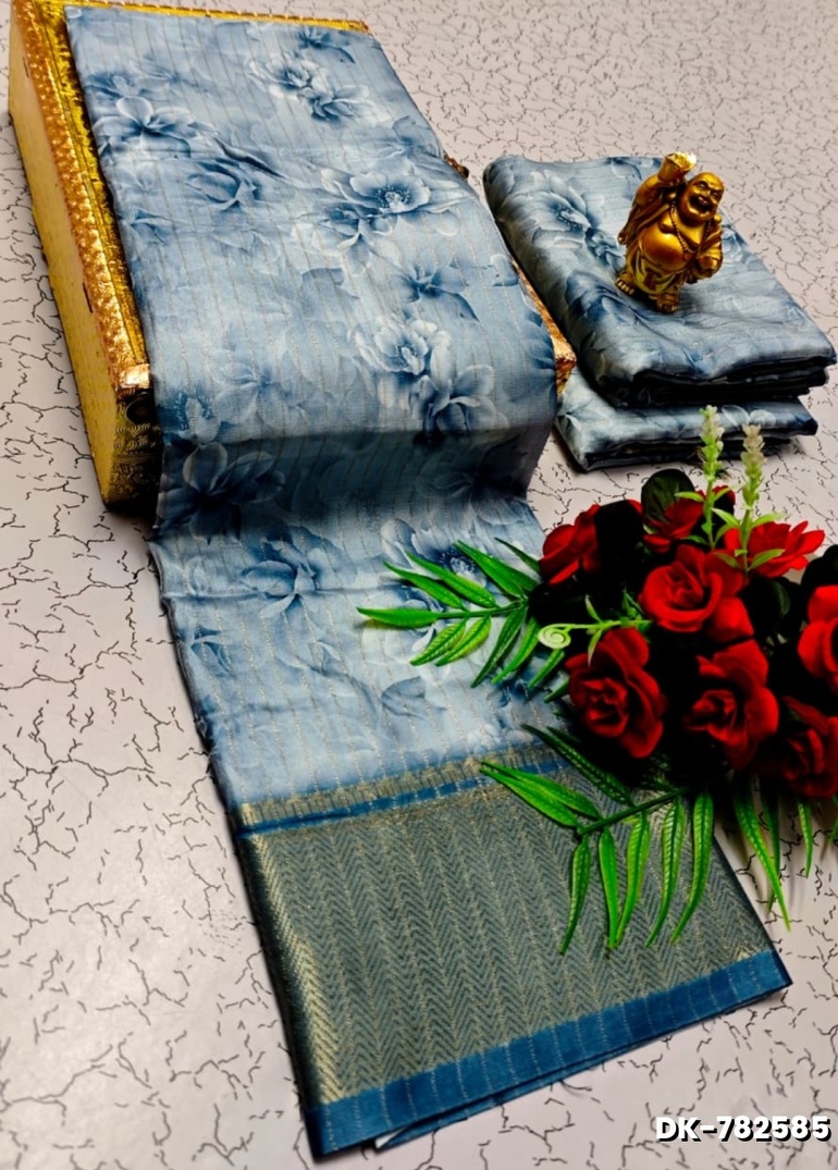 Digital printing dola silk cotton sarees - BLUE SHADE (1)