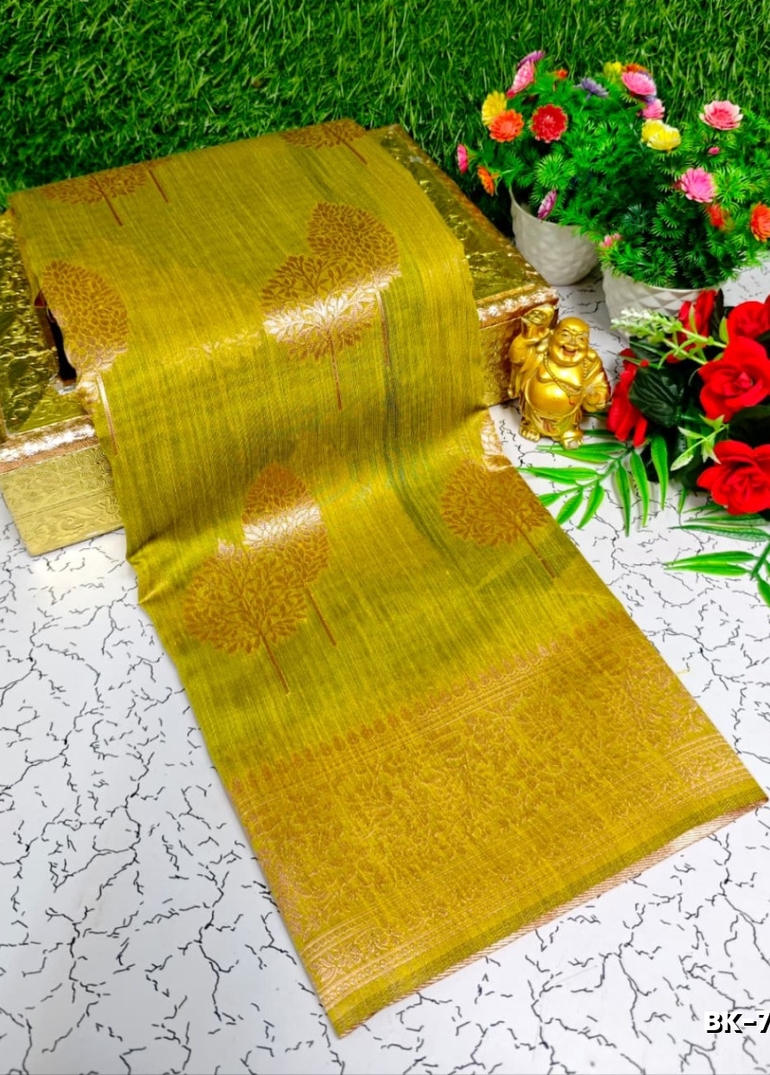 Banaras with our Banarasi Cotton fabric — a beautiful fusion of classic artistry and breathable comfort wear saree - OLIVE GREEN (2)
