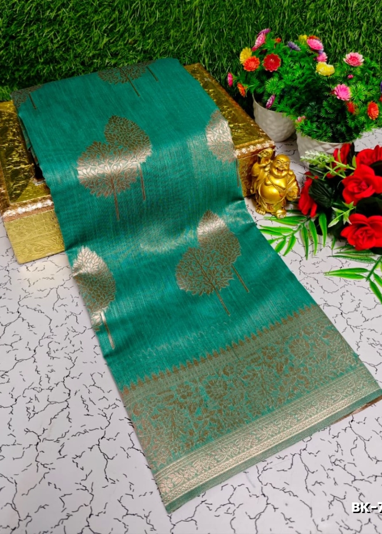 Banaras with our Banarasi Cotton fabric — a beautiful fusion of classic artistry and breathable comfort wear saree - TEAL COLOUR (3)