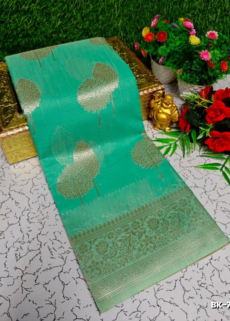 Banaras with our Banarasi Cotton fabric — a beautiful fusion of classic artistry and breathable comfort wear saree - EMERALD COLOUR