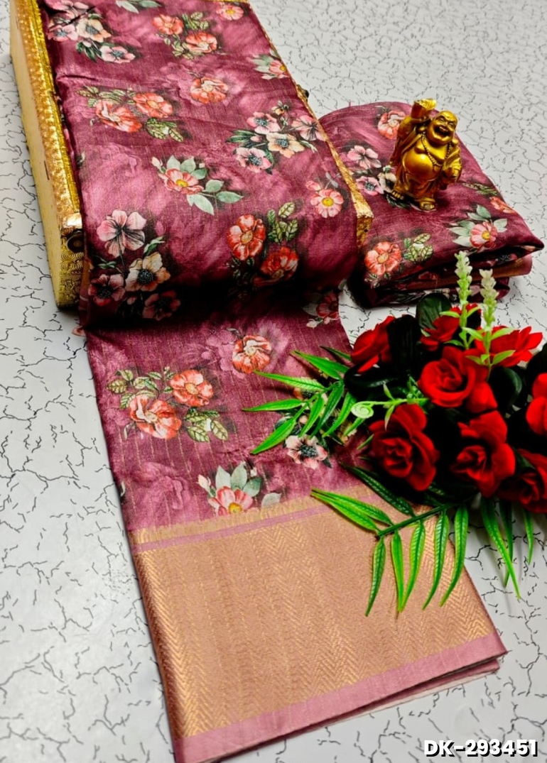 Elegant Floral Dola Silk Saree with Zari Border - ONIYAN PINK