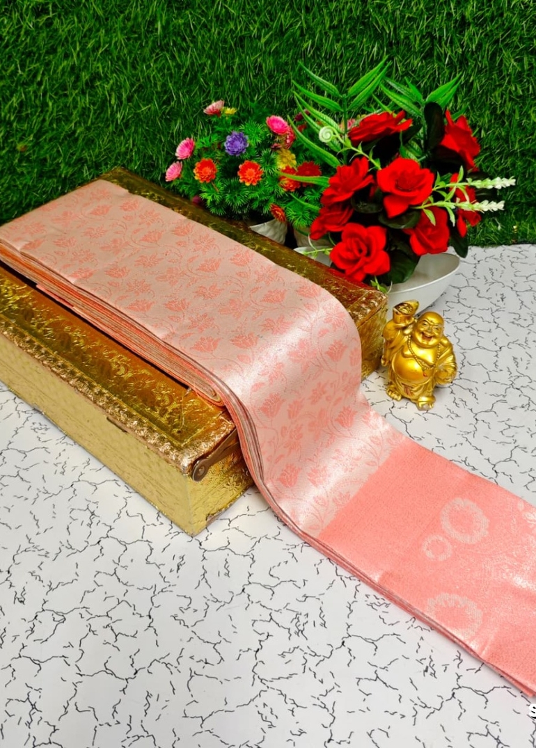 Premium kubera pattu saree rapier fancy  light weight silk type sarees function wear - LITE PEACH