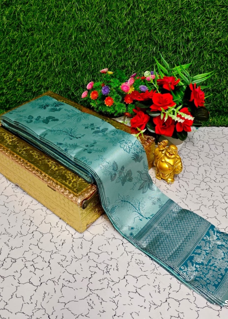 Premium kubera pattu saree rapier fancy  light weight silk type sarees function wear - TEAL
