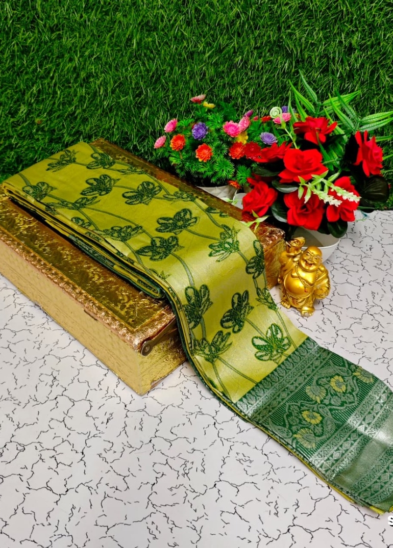 Premium kubera pattu saree rapier fancy  light weight silk type sarees function wear - LEMON GREEN N