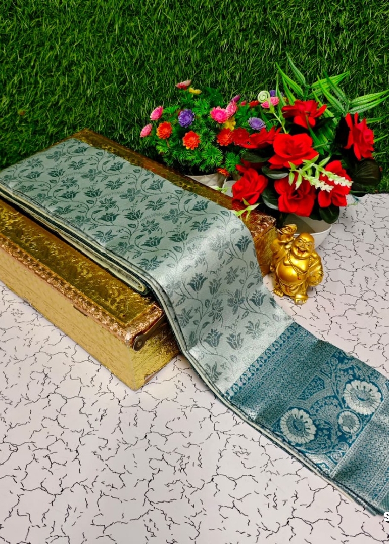 Premium kubera pattu saree rapier fancy  light weight silk type sarees function wear - LITE TEAL