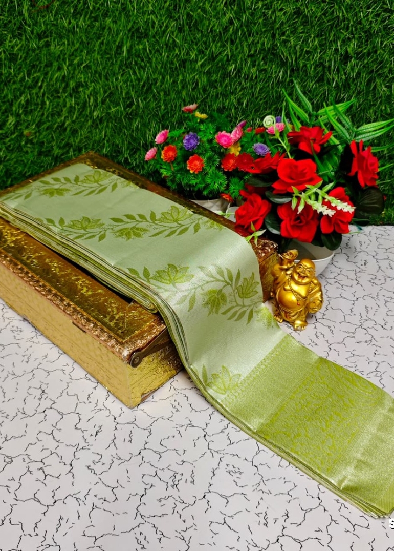 Premium kubera pattu saree rapier fancy  light weight silk type sarees function wear - LITE GREEN