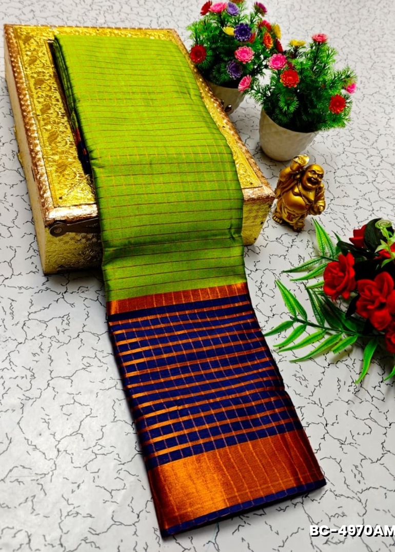 Beauty checked soft silk rich look design soft material function and party wear - LEMON GREEN