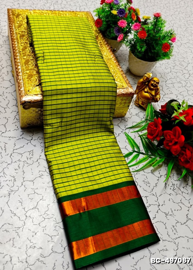 Beauty checked soft silk rich look design soft material function and party wear - FLORAISON GREEN