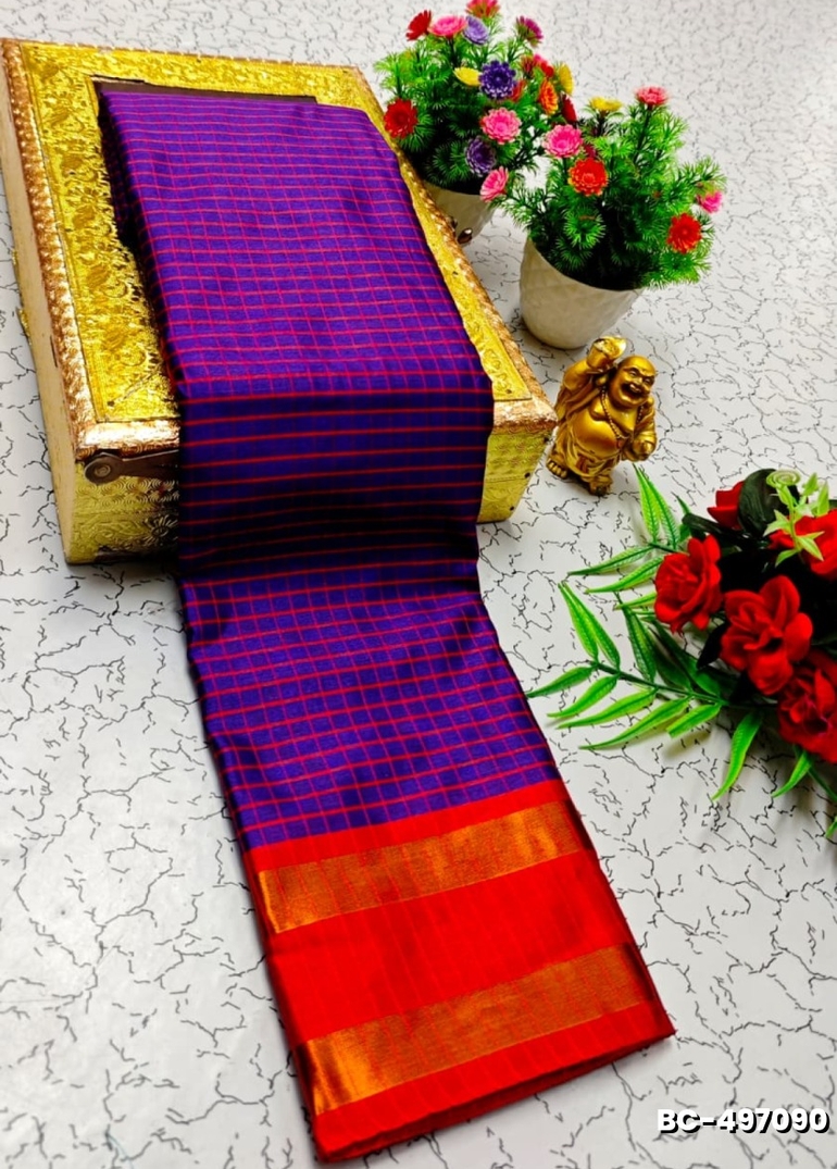 Beauty checked soft silk rich look design soft material function and party wear - BRINJAL COLOUR