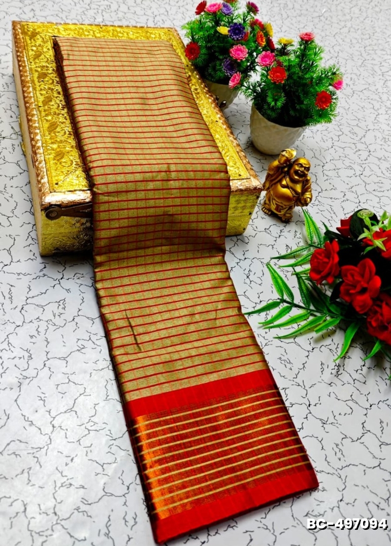 Beauty checked soft silk rich look design soft material function and party wear - CHOCOLATE COLOR