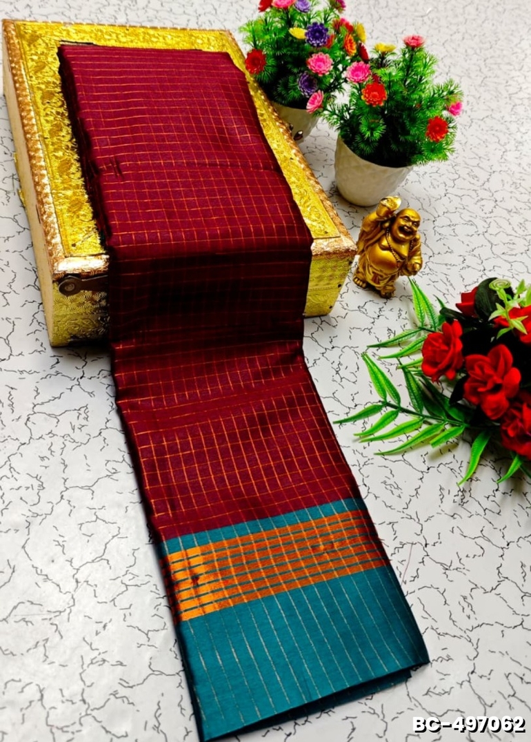 Beauty checked soft silk rich look design soft material function and party wear - MAROON COLOR