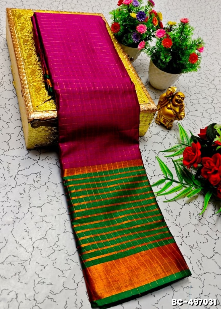 Beauty checked soft silk rich look design soft material function and party wear - DARK PINK