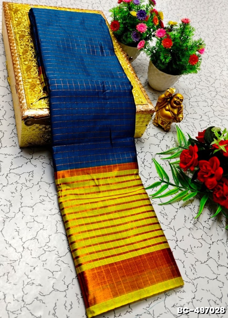 Beauty checked soft silk rich look design soft material function and party wear - BULE