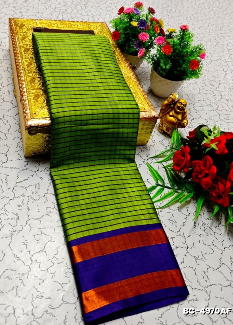 Beauty checked soft silk rich look design soft material function and party wear - LEMON GREEN N