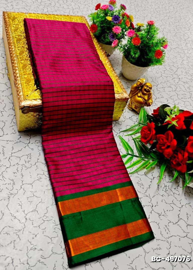 Beauty checked soft silk rich look design soft material function and party wear - PLUM COLOUR