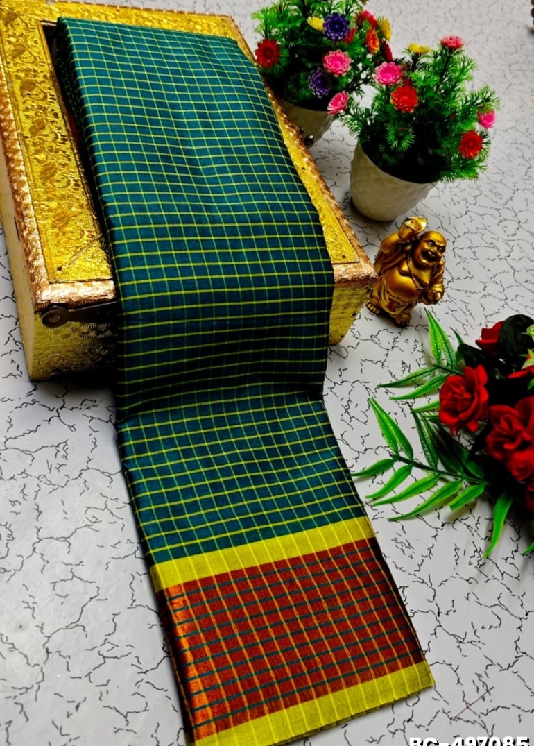 Beauty checked soft silk rich look design soft material function and party wear - BLUE SHADE