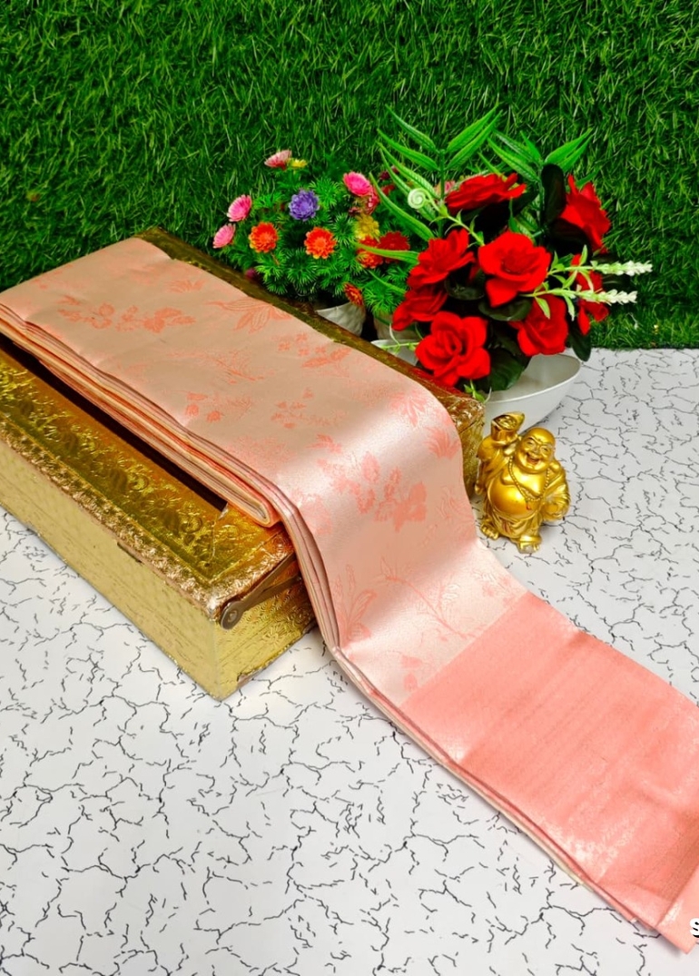 Premium kubera pattu saree rapier fancy  light weight silk type sarees function wear - LITE PEACH (2)