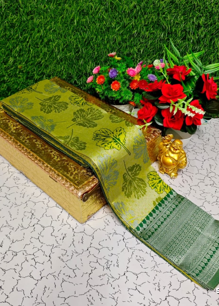 Premium kubera pattu saree rapier fancy  light weight silk type sarees function wear - LEMON GREEN (1)