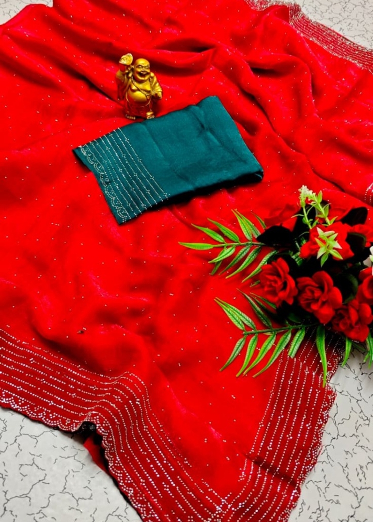 Celestial grace: space silk saree  modern fancy item sarees - RED