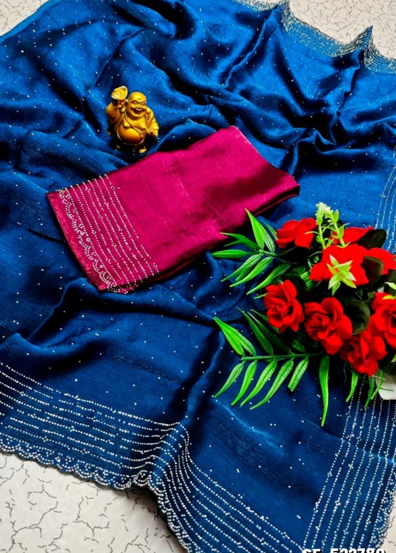 Celestial grace: space silk saree  modern fancy item sarees - BLUE COLOUR (1)