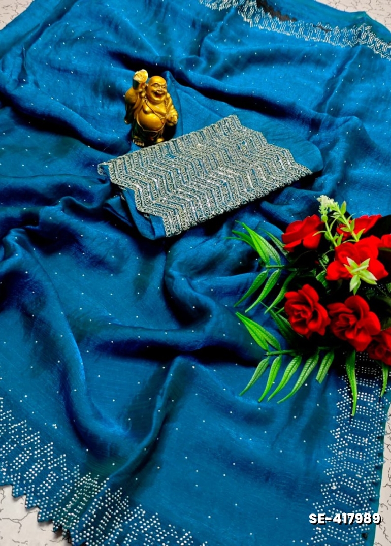 Celestial grace: space silk saree  modern fancy item sarees - BLUE COLOUR (2)