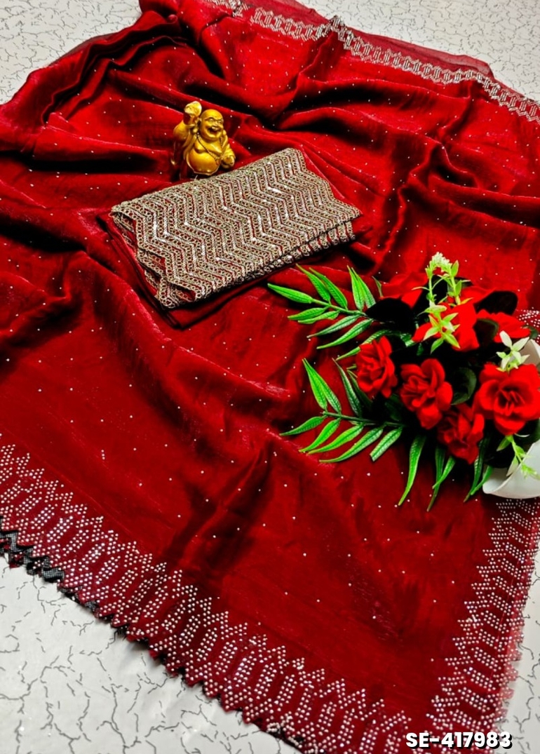 Celestial grace: space silk saree  modern fancy item sarees - TOMATO COLOUR