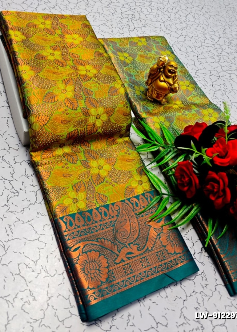 Wedding luxury silk saree with premium zari design || wedding sarees collection - LEMON YELLOW