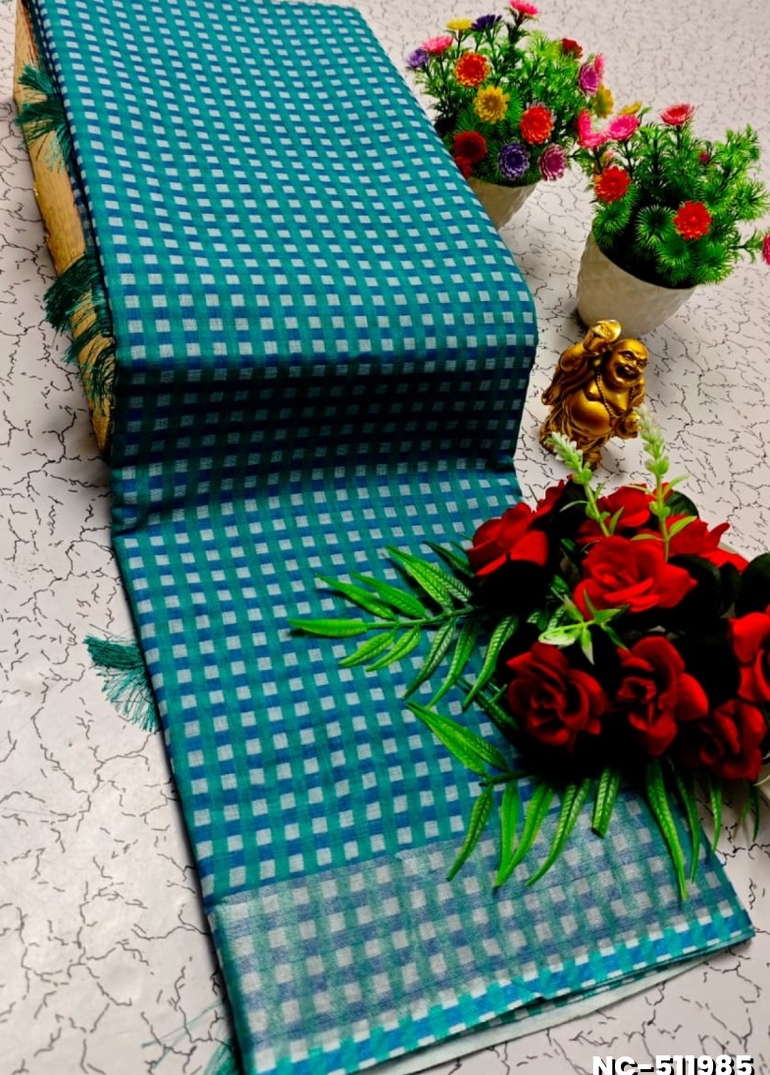 Nayanthara Inspired Checked Sarees with multiple colors - BLUE SHADE