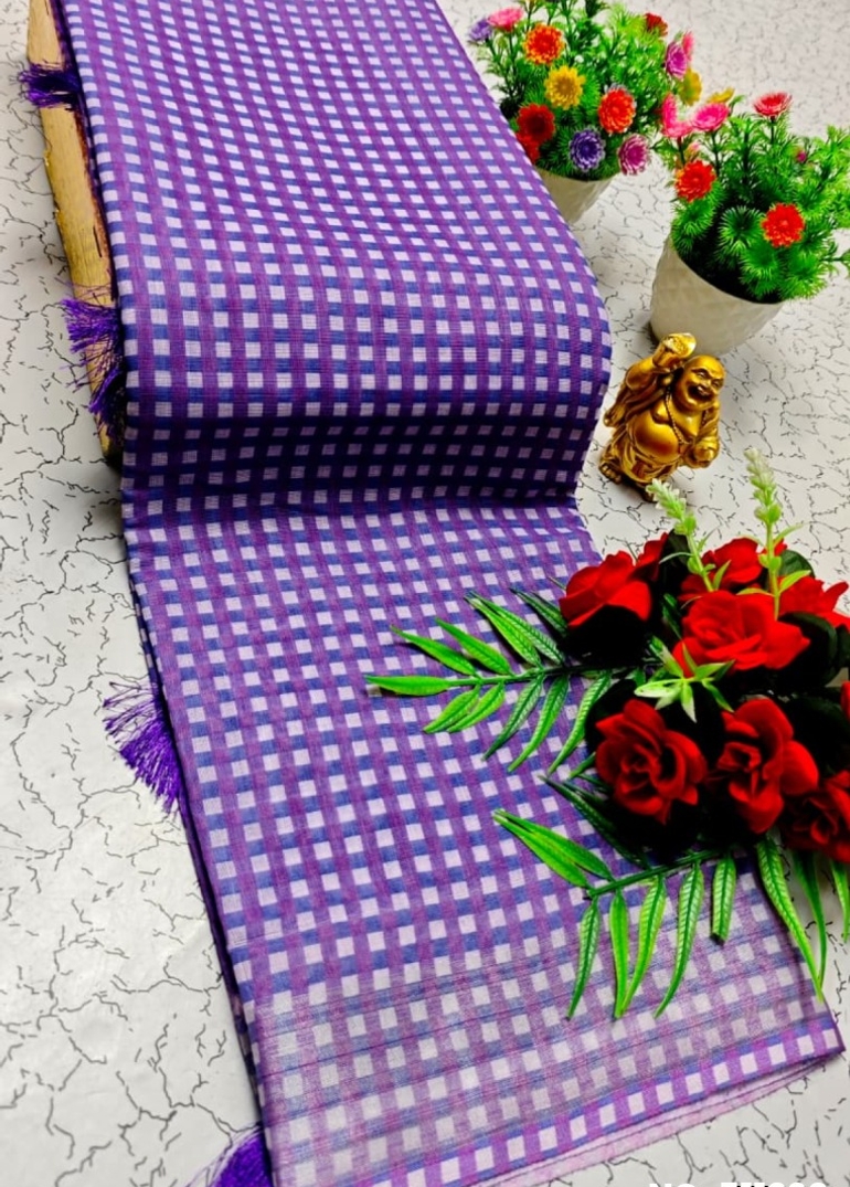Nayanthara Inspired Checked Sarees with multiple colors - BRINJAL COLOUR