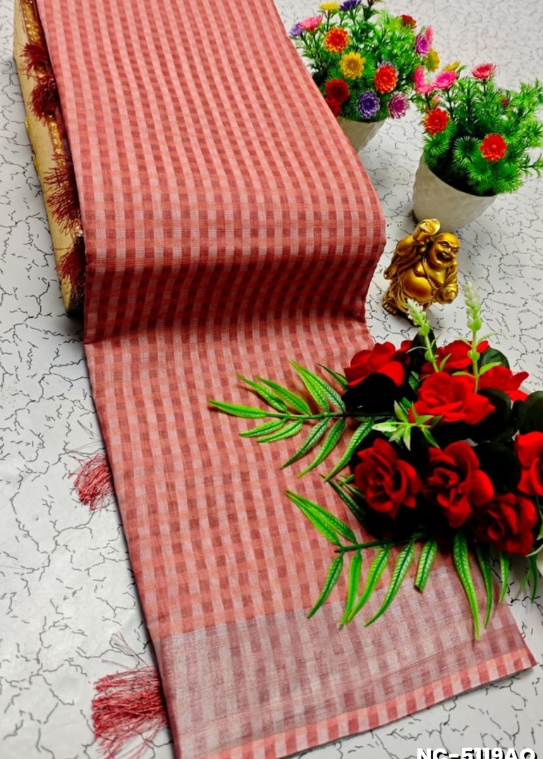 Nayanthara Inspired Checked Sarees with multiple colors - LITE PEACH