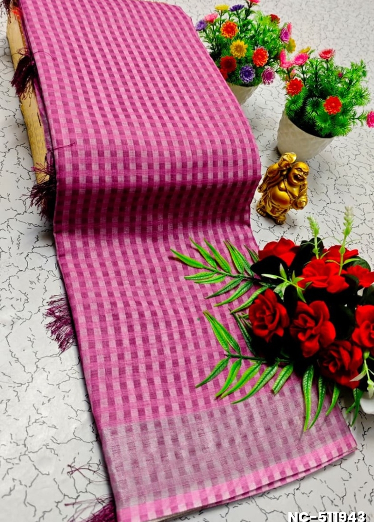 Nayanthara Inspired Checked Sarees with multiple colors - LIGHT PINK
