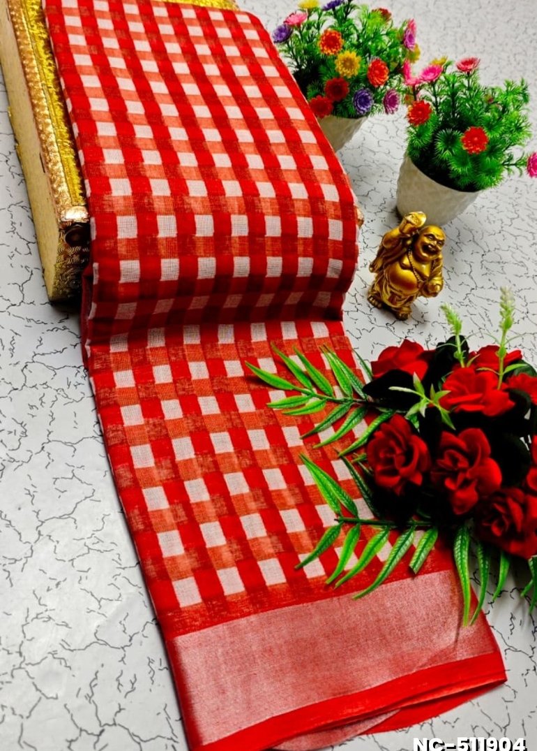 Nayanthara Inspired Checked Sarees with multiple colors - RED