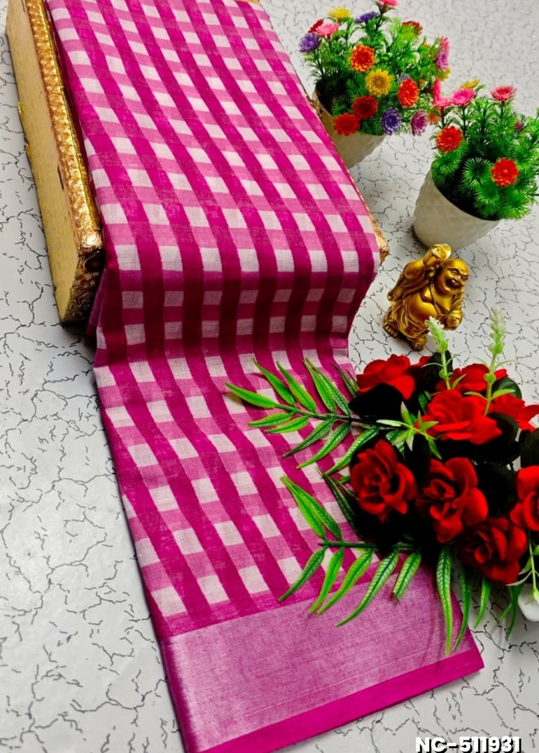 Nayanthara Inspired Checked Sarees with multiple colors - DARK PINK