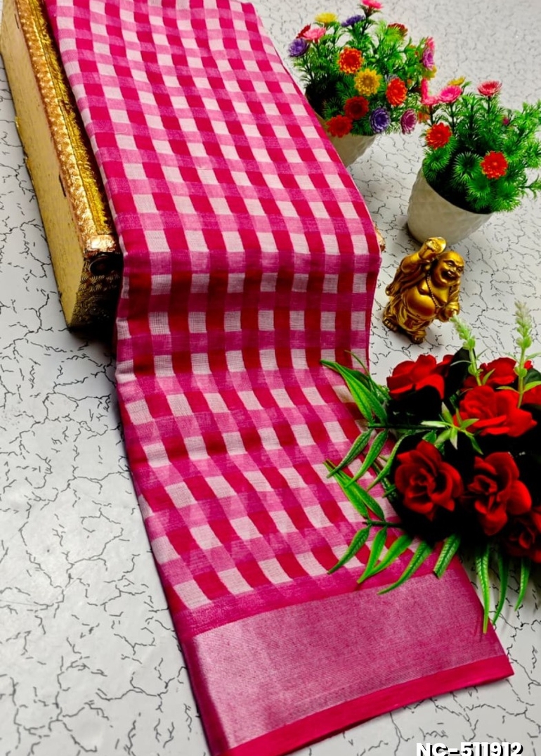Nayanthara Inspired Checked Sarees with multiple colors - PINK