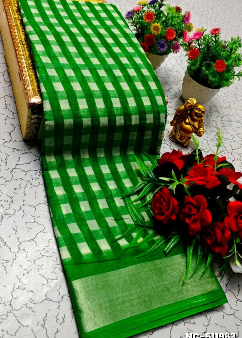Nayanthara Inspired Checked Sarees with multiple colors - GREEN COLOUR