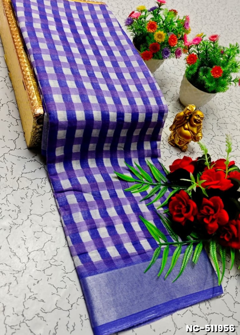 Nayanthara Inspired Checked Sarees with multiple colors - NORMAL  BLUE