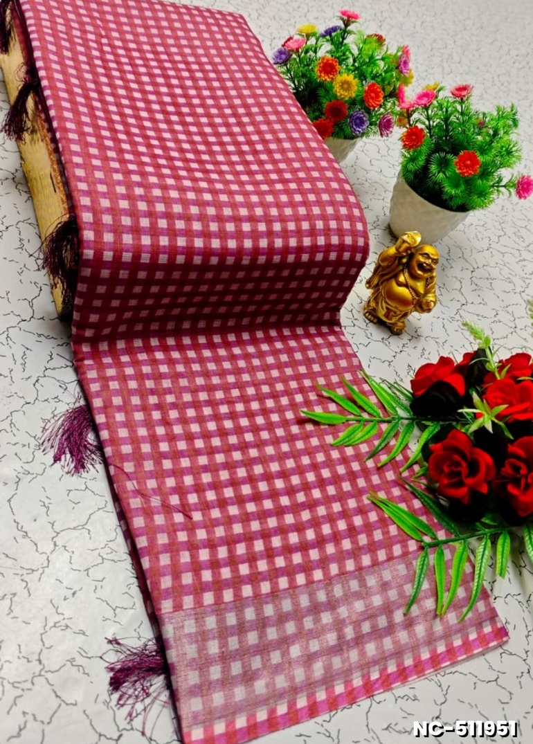 Nayanthara Inspired Checked Sarees with multiple colors - ONIYAN PINK