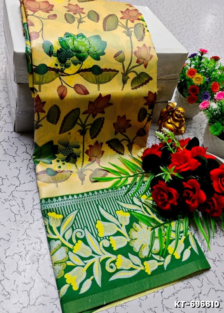 Elegant Kalamkari Tissue Saree for Festivities & Weddings - YELLOW