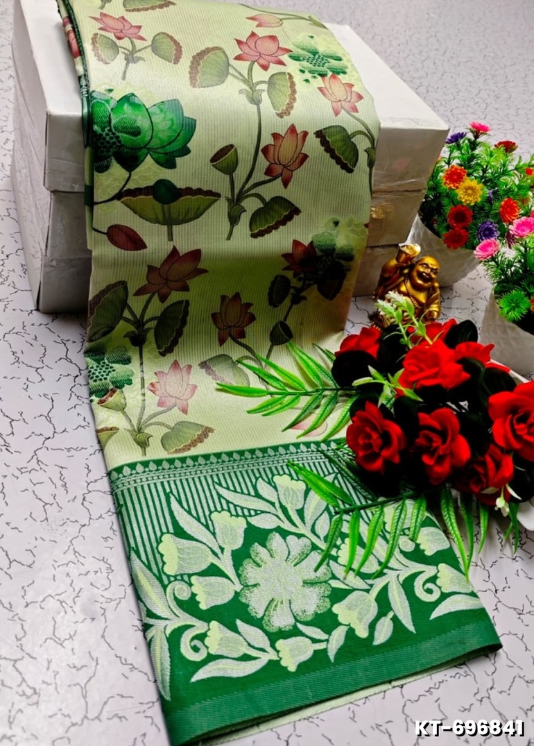 Elegant Kalamkari Tissue Saree for Festivities & Weddings - LIGHT GREEN (1)