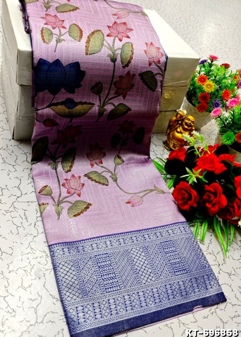 Elegant Kalamkari Tissue Saree for Festivities & Weddings - PURPLE