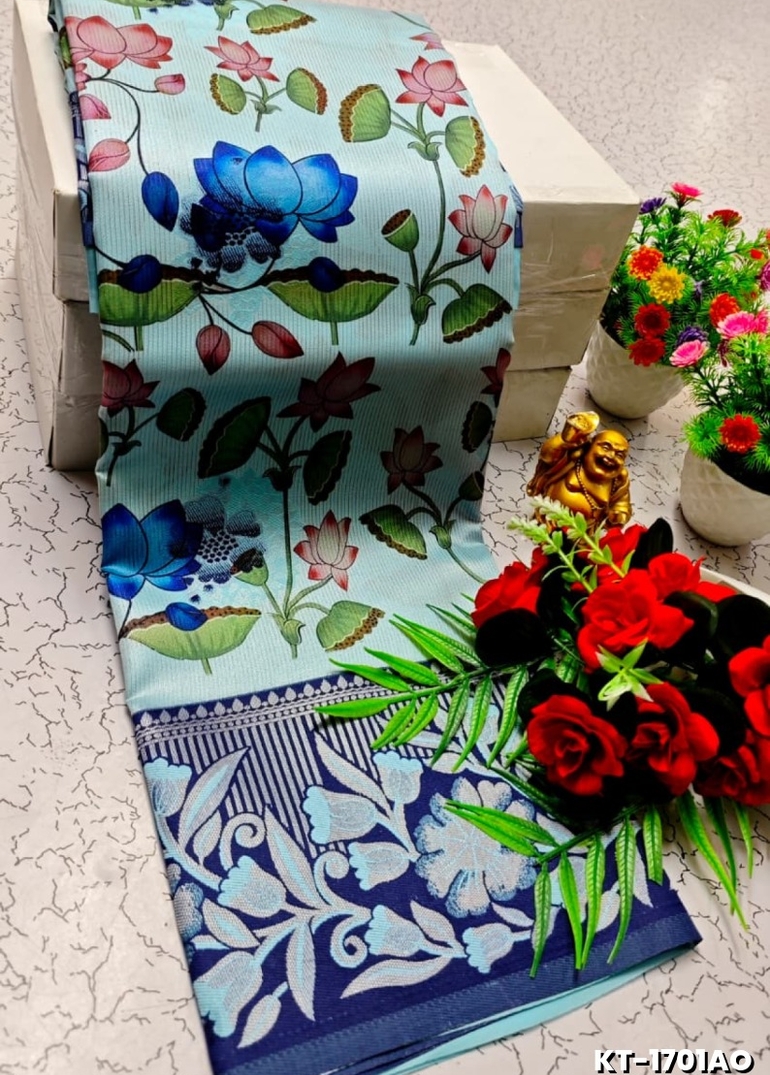 Elegant Kalamkari Tissue Saree for Festivities & Weddings - ICE BLUE (1)