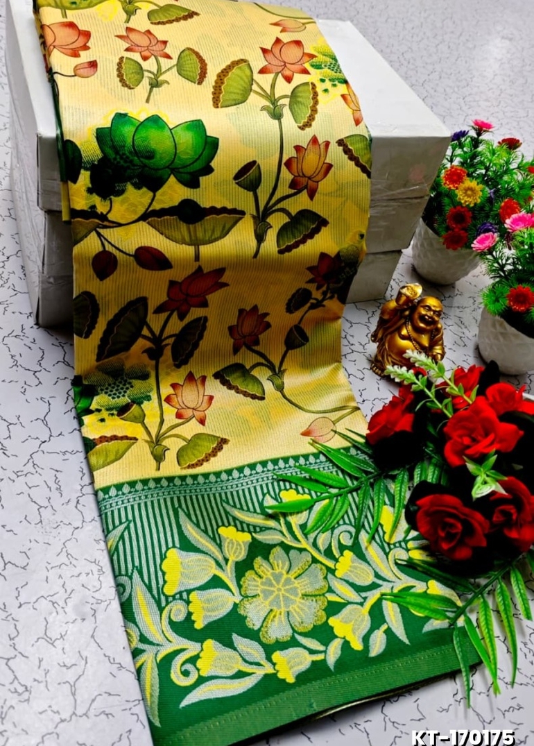 Elegant Kalamkari Tissue Saree for Festivities & Weddings - LEMON COLOUR