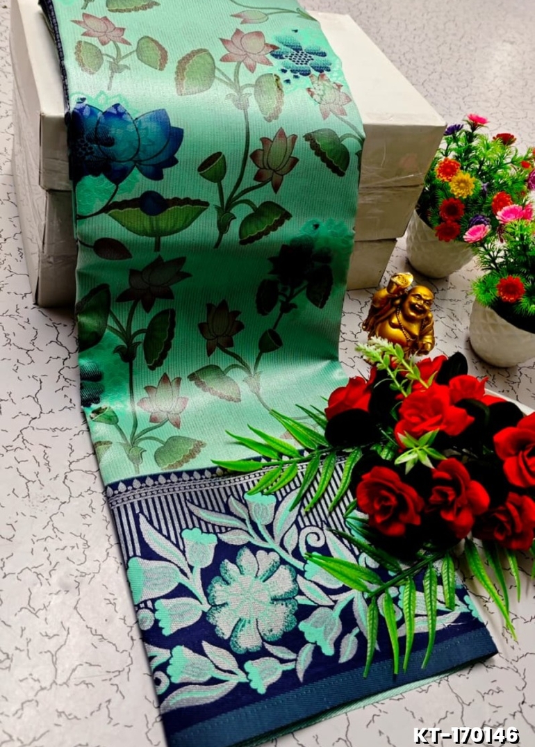 Elegant Kalamkari Tissue Saree for Festivities & Weddings - LIGHT GREEN SHADE (1)