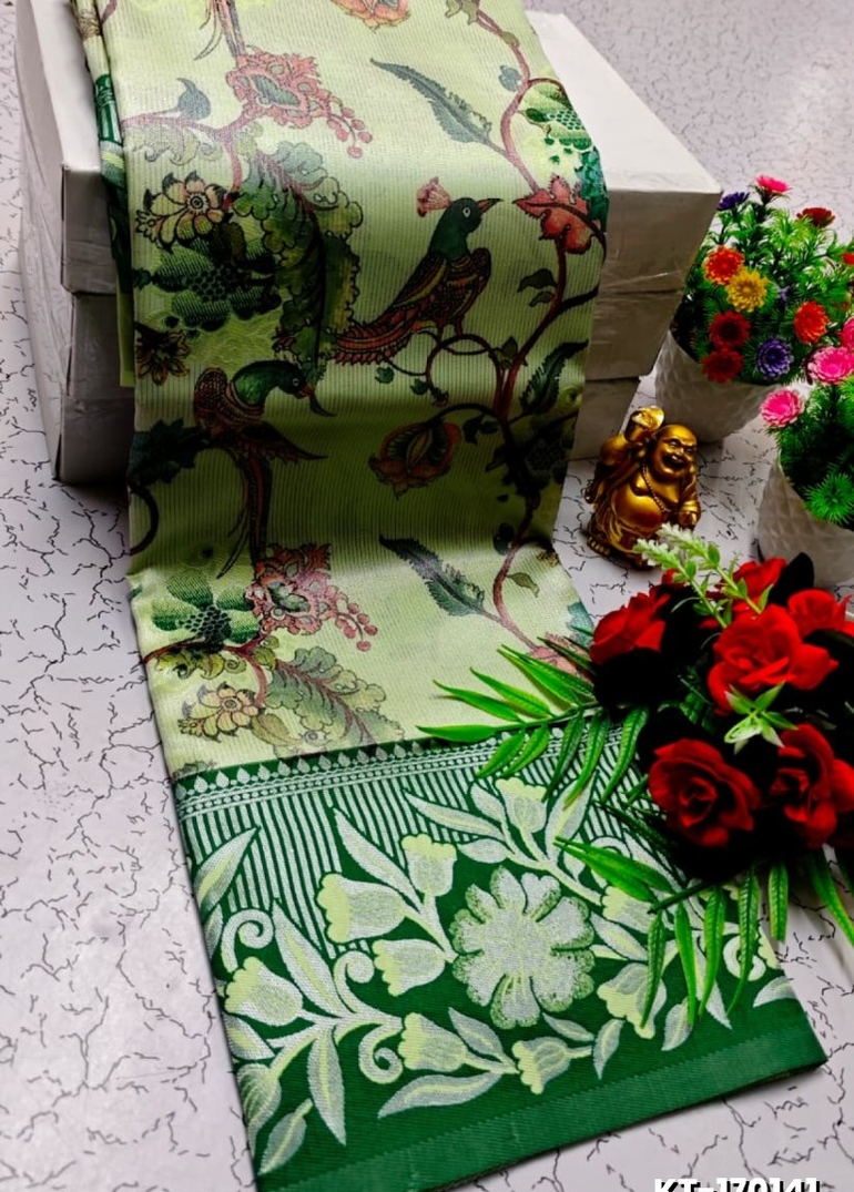 Elegant Kalamkari Tissue Saree for Festivities & Weddings - LIGHT GREEN (2)