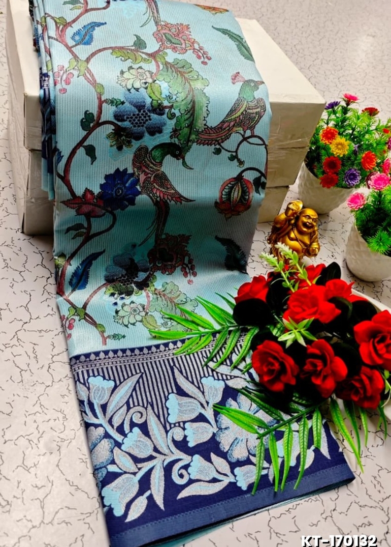 Elegant Kalamkari Tissue Saree for Festivities & Weddings - LIGHT SKY BLUE (2)