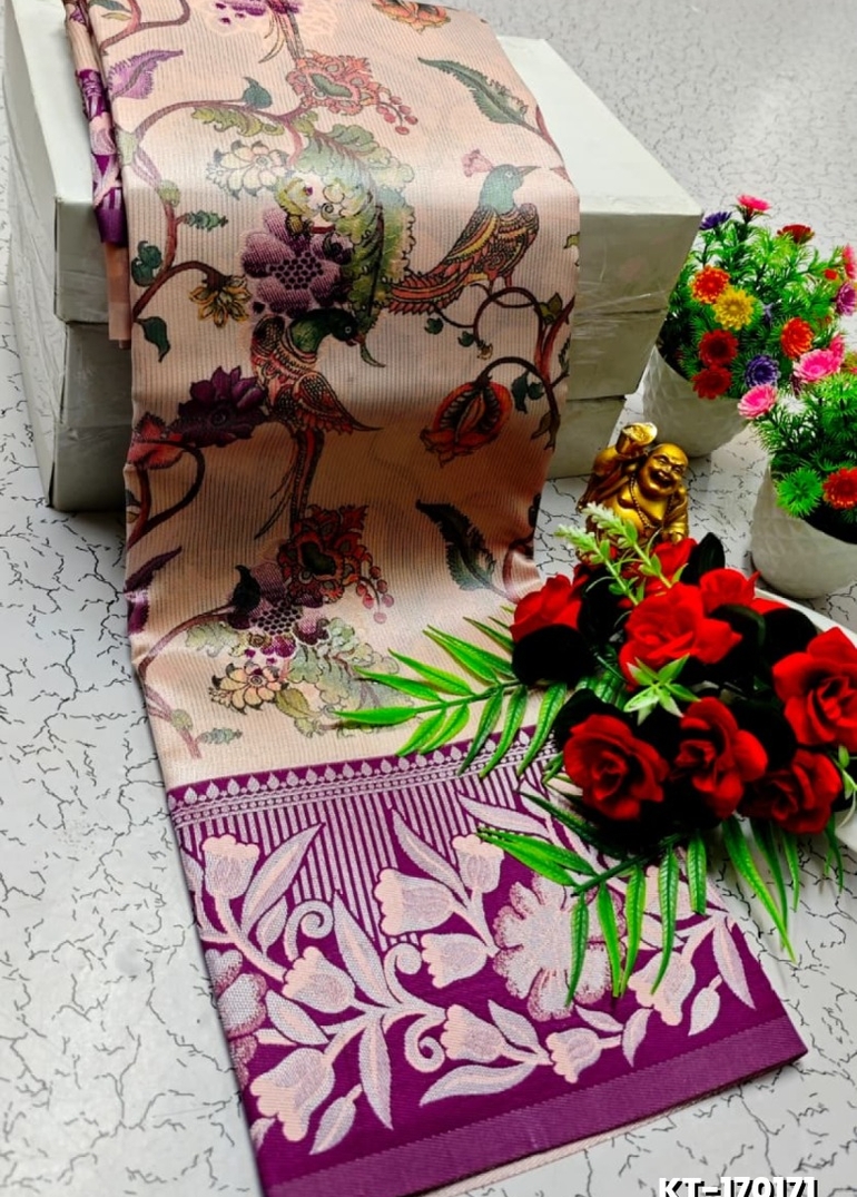 Elegant Kalamkari Tissue Saree for Festivities & Weddings - PEACH COLOUR