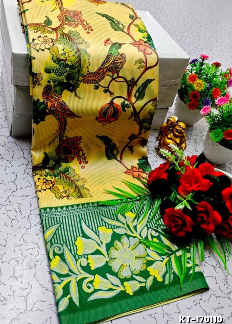 Elegant Kalamkari Tissue Saree for Festivities & Weddings - YELLOW (1)