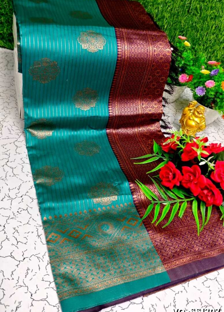 Traditional vaira oosi silk saree - perfect for weddings & festivals - TEAL COLOUR
