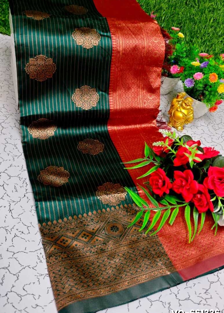 Traditional vaira oosi silk saree - perfect for weddings & festivals - BOTTLE GREEN